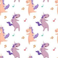 Vector pattern with unicorns and musical notes