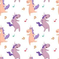 Vector pattern with unicorns and musical notes