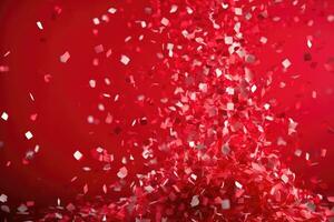 AI generated. Abstract festive red background with splash of confetti photo