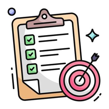 Lista de Verificación con diana, icono de objetivo lista vector