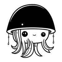 cute jellyfish kawaii cartoon vector illustration graphic design in black and white