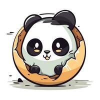 Cute cartoon panda bear in a bagel. Vector illustration.