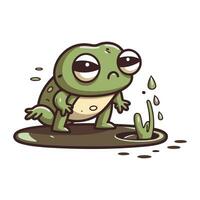 Frog in puddle. Vector illustration. Isolated on white background.