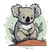 Cute koala sitting on a branch. Vector illustration in cartoon style.