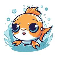Cute kawaii goldfish cartoon character. Vector illustration.