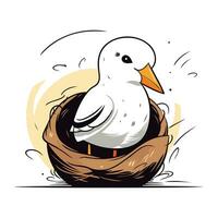 Vector illustration of a white seagull sitting in a nest.