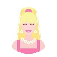 Blond pretty doll in barbiecore style vector illustration