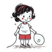 ilustración de un pequeño niña jugando con un saltando cuerda vector