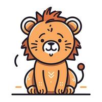 Cute little lion character. Vector illustration in line art style.