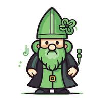 Leprechaun with clover. St. Patricks day vector illustration.