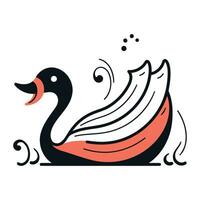 Black swan on a white background. Vector illustration in doodle style.