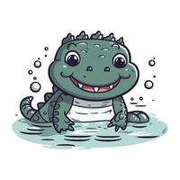 Cute cartoon crocodile. Vector illustration isolated on white background.