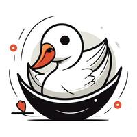 Vector illustration of a cute duck in a boat on a white background