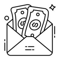 Money envelope icon in line design vector