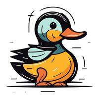 Cute cartoon duck. Vector illustration. Isolated on white background.