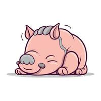 Cute little pig sleeping on the floor. Cartoon vector illustration.