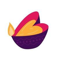 Diwali lamp in heart shape with flame vector illustration