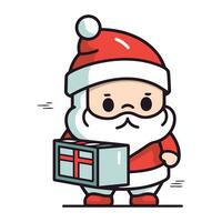 Santa Claus holding a gift box. Christmas and New Year vector illustration.