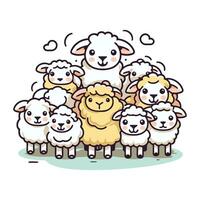 Sheep and lambs. Cute cartoon animal vector illustration.