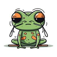 Cute frog with sad eyes. Vector illustration in cartoon style.