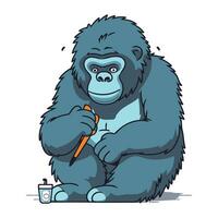 Gorilla with a pencil. Vector illustration on white background.