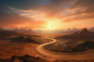 3D render of a road leading to the horizon in the desert. ai generated. pro photo