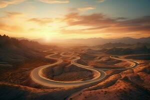 3D render of a road leading to the horizon in the desert. ai generated. pro photo