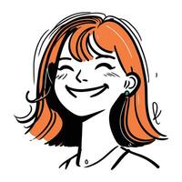 vector ilustración de un sonriente joven mujer con rojo pelo y cerrado ojos