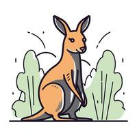 Kangaroo in the park. Vector illustration in flat style.