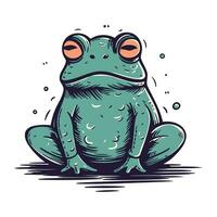 Frog sitting on the water. Vector illustration in cartoon style.