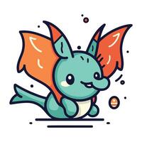 Cute cartoon flying dragon. Vector illustration in line art style.