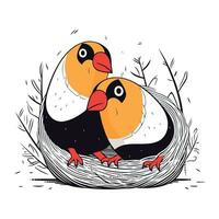 Cute birds in the nest. Vector illustration on white background.