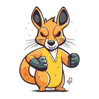 Funny cartoon fox with boxing gloves. Vector illustration isolated on white background.