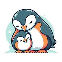 Cute penguin with baby. Vector illustration in cartoon style.