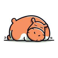Cute little hippopotamus sleeping on the floor. Vector illustration.