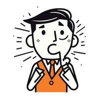 Sick man in suit with sore throat. Vector line icon.