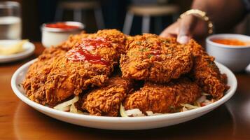 crujiente frito pollo alas con hierbas. ai generado. foto