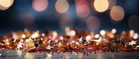 Jewelry background with bokeh defocused lights and stars. Digital illustration of your design. AI Generated. photo