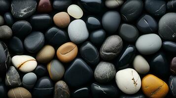 Colorful pebble stones background. Close-up view. Digital illustration of your design. AI Generated. photo