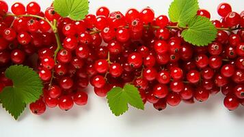 Top view of fresh redcurrant slice background on white background. Ai generated. photo