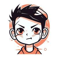 Boy with angry facial expression. Vector illustration in cartoon comic style.