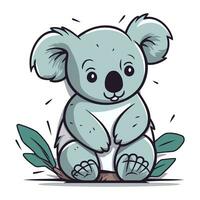 Cute cartoon koala sitting on a branch. Vector illustration.