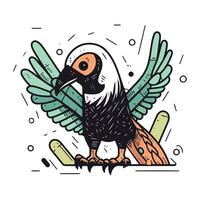 Cute hand drawn bird with wings. Vector illustration in cartoon style.