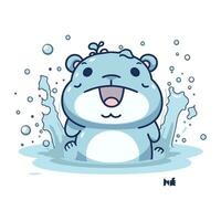 Cute cartoon hippopotamus in the water. Vector illustration.