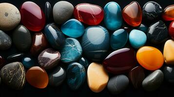 Colorful pebble stones background. Close-up view. Digital illustration of your design. AI Generated. photo