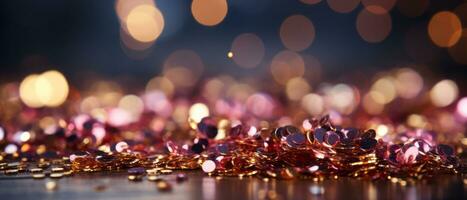 Jewelry background with bokeh defocused lights and stars. Digital illustration of your design. AI Generated. photo