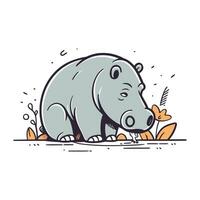 Hippopotamus. Hand drawn vector illustration in cartoon style.
