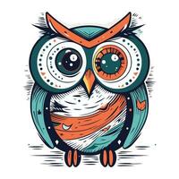 Owl vector illustration. Hand drawn owl with big eyes. Vector illustration.