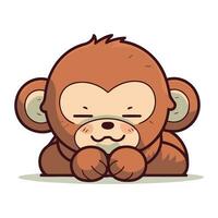 Cute cartoon monkey with sad face. Vector illustration isolated on white background.