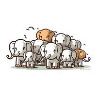 Cartoon illustration of a group of elephants. Vector clip art.